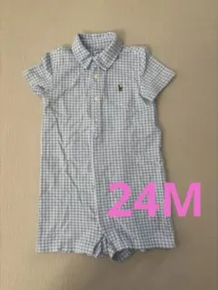 ラルフローレン 水色チェックロンパース　半袖　24m