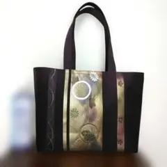 帯リメイク、紫と金の刺繍トートバッグ