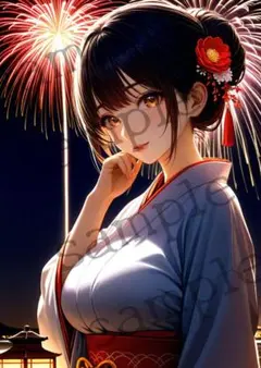 A134　夏祭りの浴衣美人　可愛い　高画質印刷　用紙選択自由