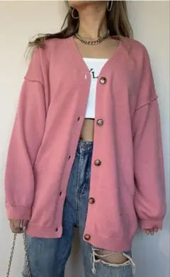 non-hedge ピンク ニットカーディガン 長袖