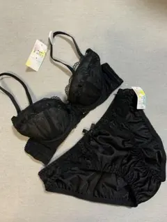 B65M フェアリー　花柄刺繍×レースのブラ＆ショーツセット　ブラック