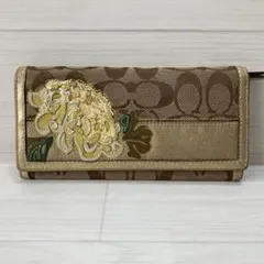 COACH コーチ　長財布　シグネチャー　キャンバス×レザー　花柄　刺繍