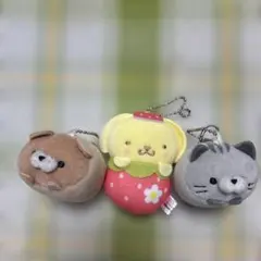 ポムポムプリン　犬猫ぬいぐるみストラップ 3点セット