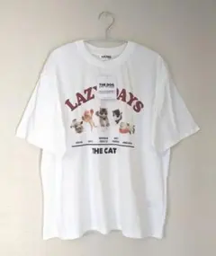 新品THE DOG AND FRIENDS白猫ねこ柄ビッグTシャツチュニックL