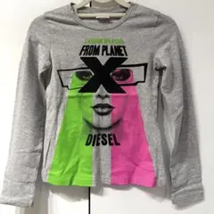 美品 ディーゼル DIESEL キッズ S 長袖カットソー ロンT グレー 長T