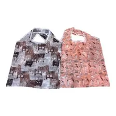 【新品2点セット】猫柄 エコバッグ ナイロン 折りたたみ 約37cm