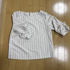OPAQUE.CUP ホワイトストライプ 五分袖ブラウス