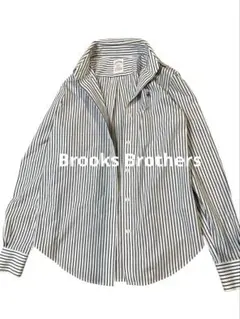 美品　ブルックスブラザーズ　ストライプシャツ　ロゴ　ノンアイロン　青　白