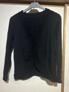 ピンクハウス　フリル付き黒長袖カーディガン
