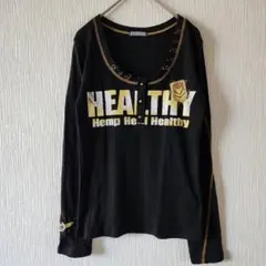 【SKY BOMBER】（M）リブ編みロゴプリントロングTシャツ/アメカジロンT