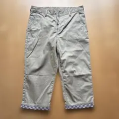 クロップドパンツ ベージュ チェック柄裏地 Mサイズ　７分丈のサムネイル