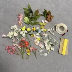 ドール用 麦わら帽子 小花パーツ アクリル紐 大量セット ミニチュア ぬい活資材