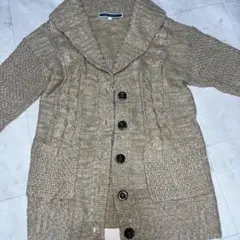 ベージュ ケーブルニット カーディガン M