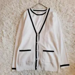 リアラバイピージー アンサンブル カーディガン バイカラー（M）白 黒 上品