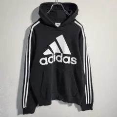 adidas アディダス フーディー スウェットパーカー 3ライン 黒 メンズS