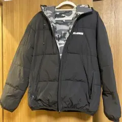 XLARGE ブラック ダウンジャケット フード付き　カモ　リバーシブル