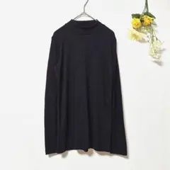 美品★【UNIQLO】ユニクロ リブハイネックTシャツ 長袖 ブラック (L)