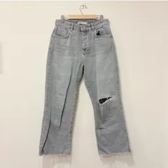 ザラ ZARA デニム ジーンズ ダメージ ジーパン　クラッシュ グレー 40