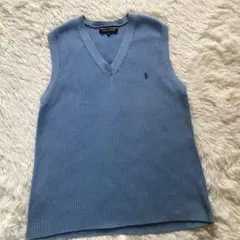 ★RALPH LAUREN　POLO GOLF ニットベスト ブルー刺繡ロゴ L