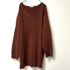 ジーユー Vネック長袖ニットチュニック テラコッタ （XL） アクリル