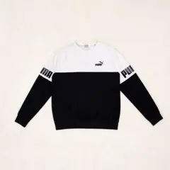 PUMA／バイカラースウェット／プルオーバー／白×黒／160