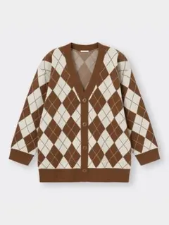 GU アーガイルオーバーサイズカーディガン(長袖)YT+E