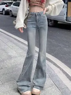 SHEIN 女性 カジュアル ウォッシュド フレアレッグ ジーンズ