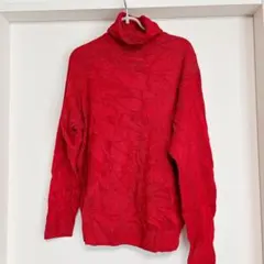 美品✨️canda レッド タートルネック ハイネック ニット 海外古着 【L】