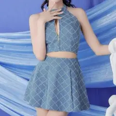 グロッシー デニム セットアップ ミニドレス