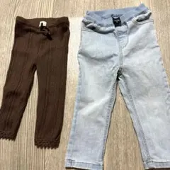 プティマイン  90 オーガニックコットン　デニム　ニットパンツ