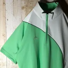 アディダス ゴルフ 刺繍 ハーフジップ バイカラー 緑 白