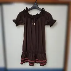p*d様 ブラウン フリルオフショルダーチュニック M