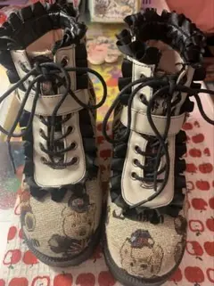 ヨースケ アンティーク ロンドンくま柄 厚底ブーツ サイドジッパー