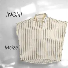INGNI 白と黒のストライプ 半袖シャツ 襟付き Mサイズ Vネック