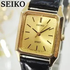 稼働品★新品電池 セイコー スピリット レディース腕時計 ゴールド レクタングル