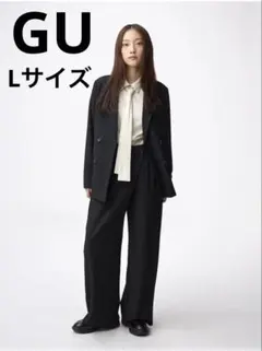 GU ジーユー【L】レディース ラップスタイル スラックス パンツ 黒