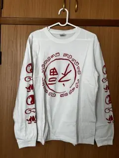 ホワイト 長袖カットソー 赤いプリント