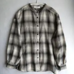 【Samansa Mos2 】バンドカラー オンブレチェックシャツ グレー　Ｆ