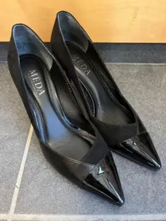 MEDA 黒パンプス　スエード、皮、エナメルコンビ