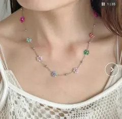 フラワービーズチェーンネックレス