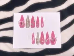 #5【現品】 ネイルチップギャルネイルチップ ロング ギャル ピンクネイル 派手