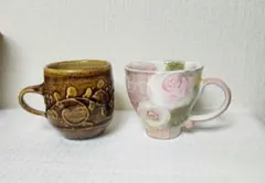 笠間焼近藤文マグ+工房ゆずりは花柄マグ2個セット