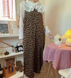 セール！大人気レオパード柄ショルダーワンピース ヒョウ柄 個性 ショルダーリボン