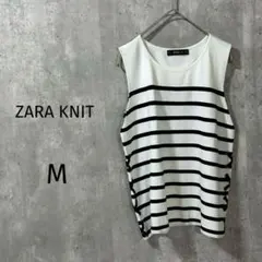 【ZARAザラニット】ノースリーブトップス　クルーネック M ボーダーカジュアル