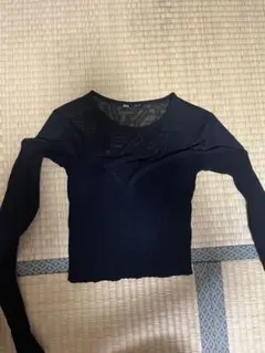 ZARA シアー切替 長袖ニット ブラック S
