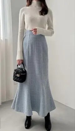 【GRL】ラメチェックツイードマーメイドスカート ブルー M / 0353