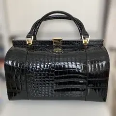 黒 クロコダイル風ハンドバッグ ボストン型