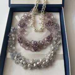 シルバー925刻印あり　本真珠と水晶のネックレス　ビーズチョーカー　三本セット