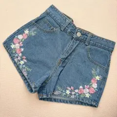 花柄 刺繍 デニム ショートパンツ ショーパン