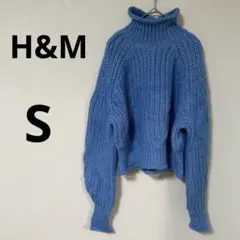H&M 【S】ブルー 長袖ニットセーター EUR 青　水色　厚手　タートル